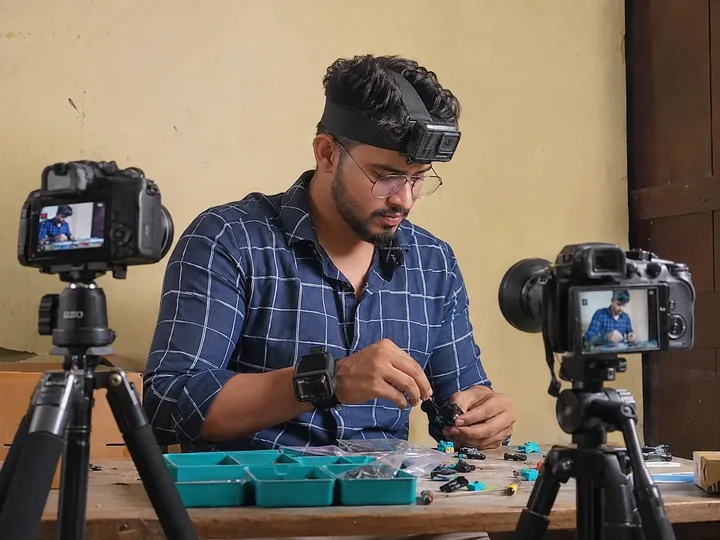 Head-mounted camera and two external cameras recording the same assembly task